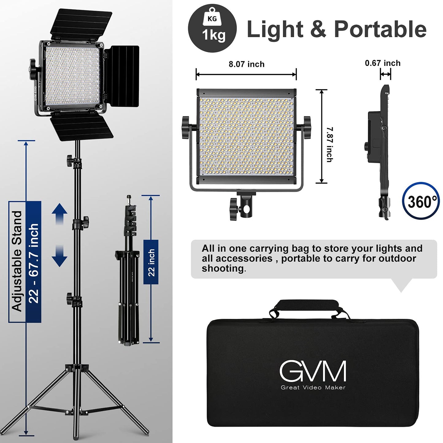 GVM RGB Video Lighting, 360° Full Color Led Video Light with APP Control, 3 Packs 850D Photography Lighting Kit CRI 97, YouTube, Aluminum Alloy Shell