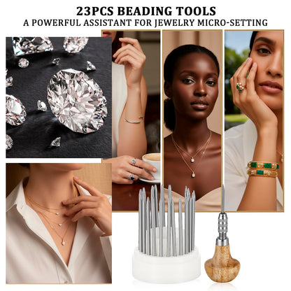 Setting Tools, 24pcs Beading Tools Beader Set for Stone Setting Graver Jewelry Equipments Tool Stone Bead Grain Tool Bead Grain Graver Jewelry Equipments