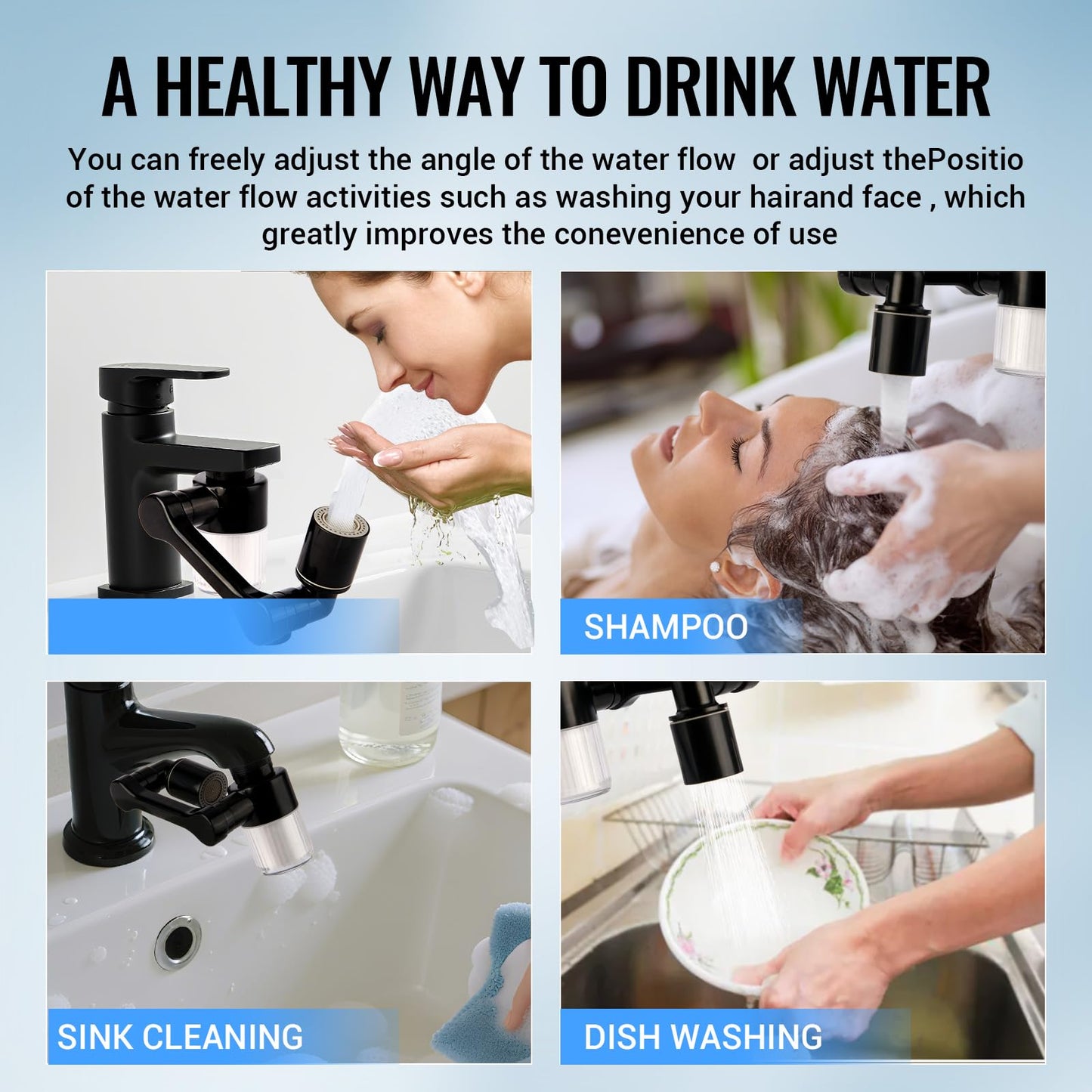 1080°Swivel Faucet Extender, Sink Water Faucet Aerator Extension, kitchen sink faucet, Kitchen Rotating Extension with 2 Mode Splash (Black, Extender with filter)