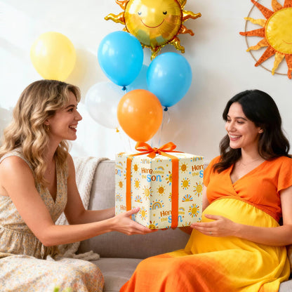 WERNNSAI Baby Sun Wrapping Paper - 6 Sheets 19.7” x 27.5” Baby Shower Wrapping Paper Boy Yellow Sunflower Paper Boho Design for 1st Birthday Gift Wrap Supply