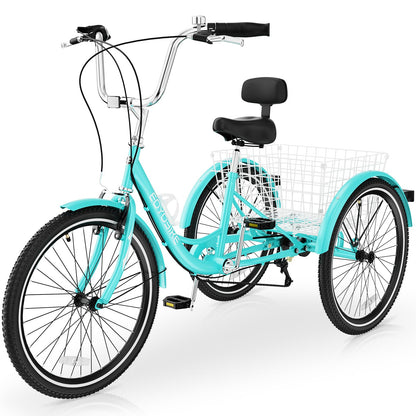 Slsy Adult Tricycle 7 Speed, 20/24/26 Inch Step-Through 3 Wheel Bike for Adults with Large Shopping Basket, 350 lb Capacity Adult Trike for Seniors, Women and Men