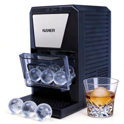 Naner 2" Clear Ice Ball Maker with IcyGem Technology,2 pcs in 50 Mins,60 pcs/Day,Sphere Ice Maker,Self-Cleaning,with Ice Tong for Bar Whiskey & Bourbon