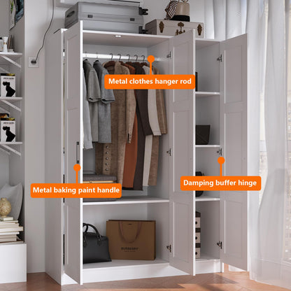 Fenghua Lizhi 3 Doors Wooden Wardrobe Closet Armoire, White Storage Cabinet for Hanging Clothes, Bedroom Large Capacity Freestanding Armoire,Wood Wardrobe Combination with Shelves