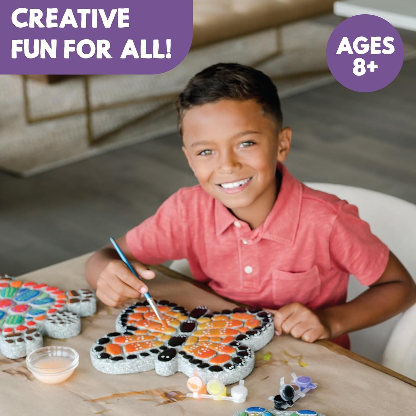 8 MindWare Paint Your Own Stepping Stone Butterfly, Rock Painting Kit, Stepping Stones Crafts for Kids Ages & up