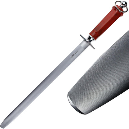 KOPALA Sharpening Steel Knife Sharpener Rod Flat 12 Inches Honing Steel for Knives Red