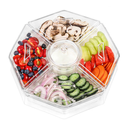 IVYHOME Ice Serving Lazy Susan, Chilled Food Containers with 4 Removable Dishes and Smooth Rotating Tray, Condiment Server with Separate Lids, for Bar Accessories, Fruit, Salad, Taco, Party Garnish
