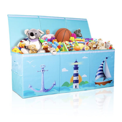 Rossoff Extra Large Collapsible Sturdy Toy Storage Organizer with Lids, Ocean Theme Toy Box for Boys & Girls, 40"x16"x16", Modern, Blue