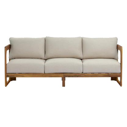 Christopher Knight Home Daria Acacia Wood Outdoor 3 Seater Sofa Set with Cushion, Solid Wood Patio Sofa with Removable Cushion, Comfy Lounge Sofa for Patio Furniture Set, Teak+Beige