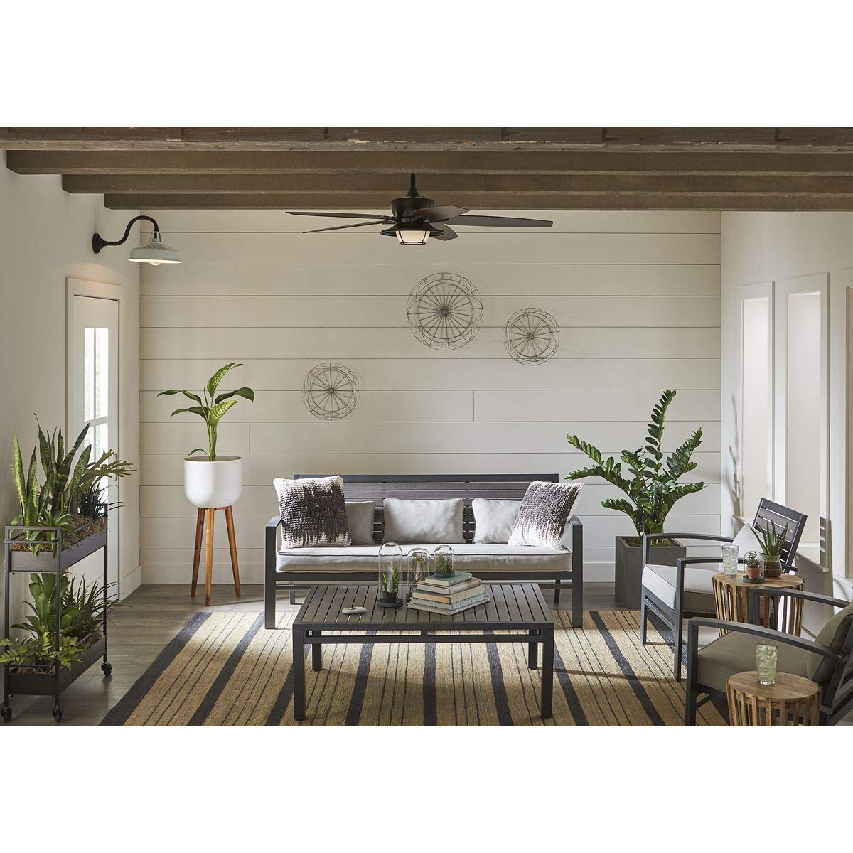 Progress Lighting P2564-8030K Protruding Mount, 5 Toasted Oak Blades Ceiling fan with 18 watts light, Forged Black