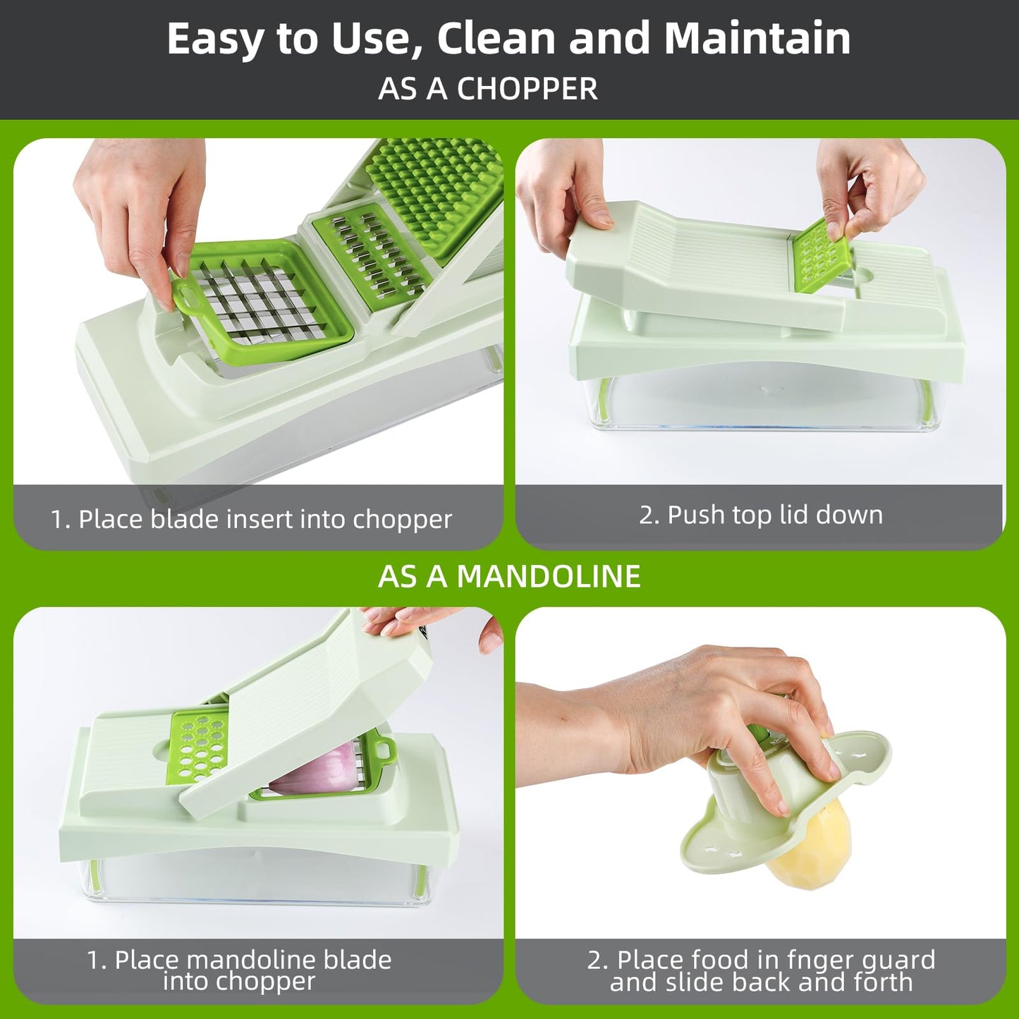 RüK 10-in-1 Vegetable Chopper – 6 Blade Veggie Chopper with Container, Food Dicer, Onion Cutter, Cheese Grater, Mandoline Slicer, Kitchen Gadgets & Home Essentials (Green)