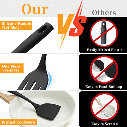 KoudHug Silicone Spatula Turner Set, 600°F High Heat Resistant Spatulas for Cooking, BPA Free, Large Flexible Kitchen Utensils Flipping Eggs, Pancakes, Fish, Burgers, Dishwasher Safe (4 Pack, Black)