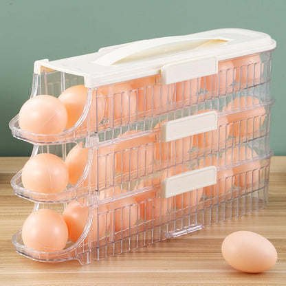 HEMOTON Rolling Egg Holder for Refrigerator - 3 Tiers Automatic Egg Dispenser Organizer for Fridge, 21 Count