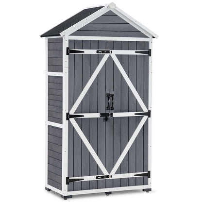 MCombo Outdoor Storage Cabinet with 2 Shelves, Outside Storage Shed with Floor, Wooden Garden Tool Shed with Latch for Yard Deck Lawn, 1000