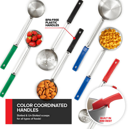 Portion Control Serving Spoons (Set of 8), Slotted & Unslotted Portion Scoops for Food, Heavy Duty Stainless Steel Utensils for Portion Control, 2, 4, 6, and 8oz Scoops for Portion Perfection