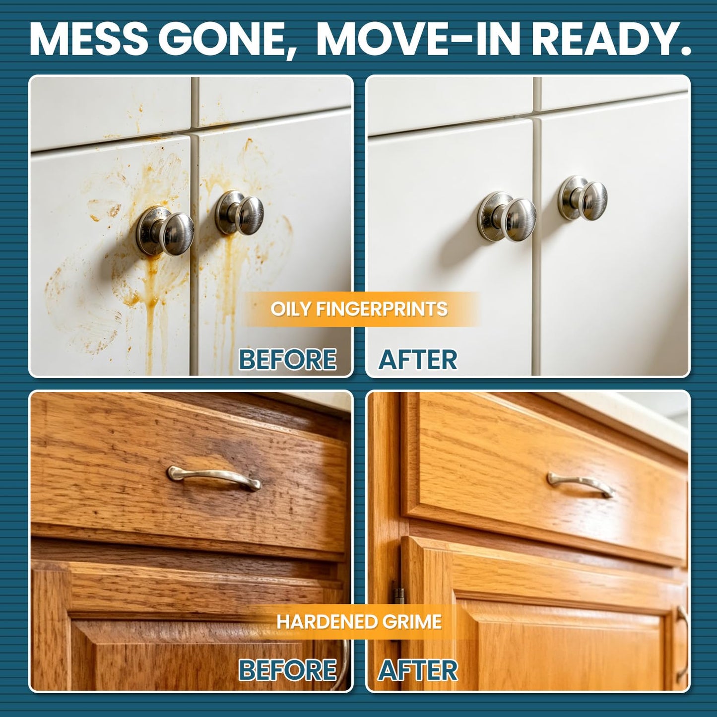 cocomfix Kitchen Cabinet Cleaner, Tough & Gentle Degreaser for Wood, Painted Kitchen Cabinet & Furniture, Grime & Grease Remover – No Residue, No Streaks, with Soft Scrub Brush – 32oz