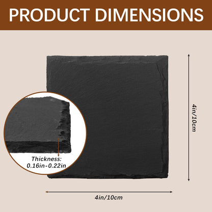 60 PCS Slate Coasters Black Square 4 Inch Bulk Rock, Blank Laser Engraving, Scratch Resistant Bottom, Home Office Kitchen Gift Wedding Bar Party Square Coasters
