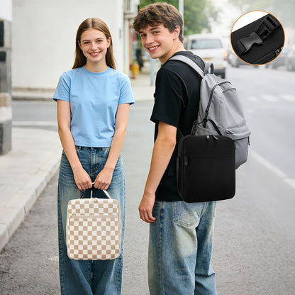 OYLOLA Lunch Box for Women Men Adult Insulated Lunch Bag Women Men Small Reusable Lunchbox for Work Picnic Travel (Beige-Brown Plaid)