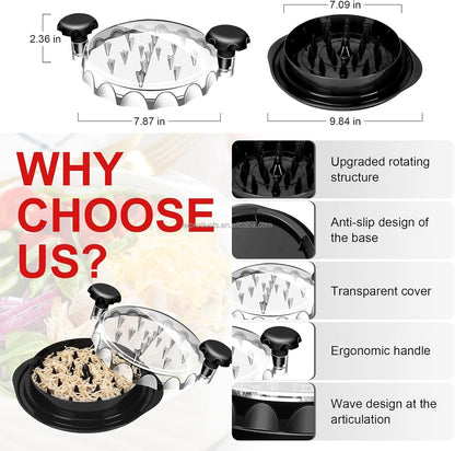 Skiennix Chicken Shredder Tool - Large 10 Inch Manual Meat Shredder with Clear Lid & Non-Slip Base | Easy Clean, Dishwasher Safe (Black)
