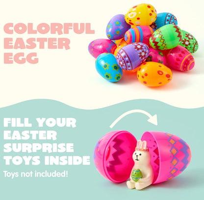 3.15Inch Favor-50 JOYIN Printed Plastic Eggs Colorful, Fillable Empty Eggs Bulks for Easter Hunt Event, Party pcs