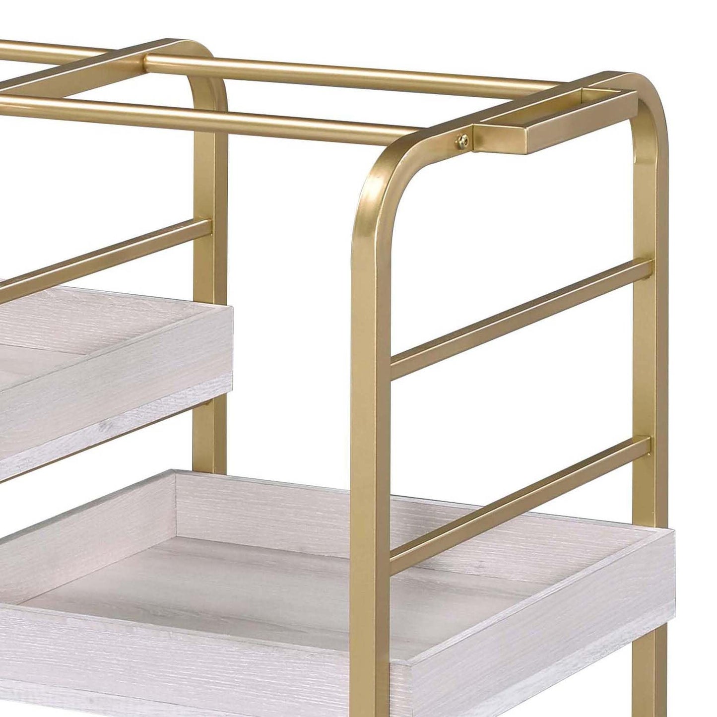 Adigyco Gold and White Washed Serving Cart with 3 Adjustable Trays