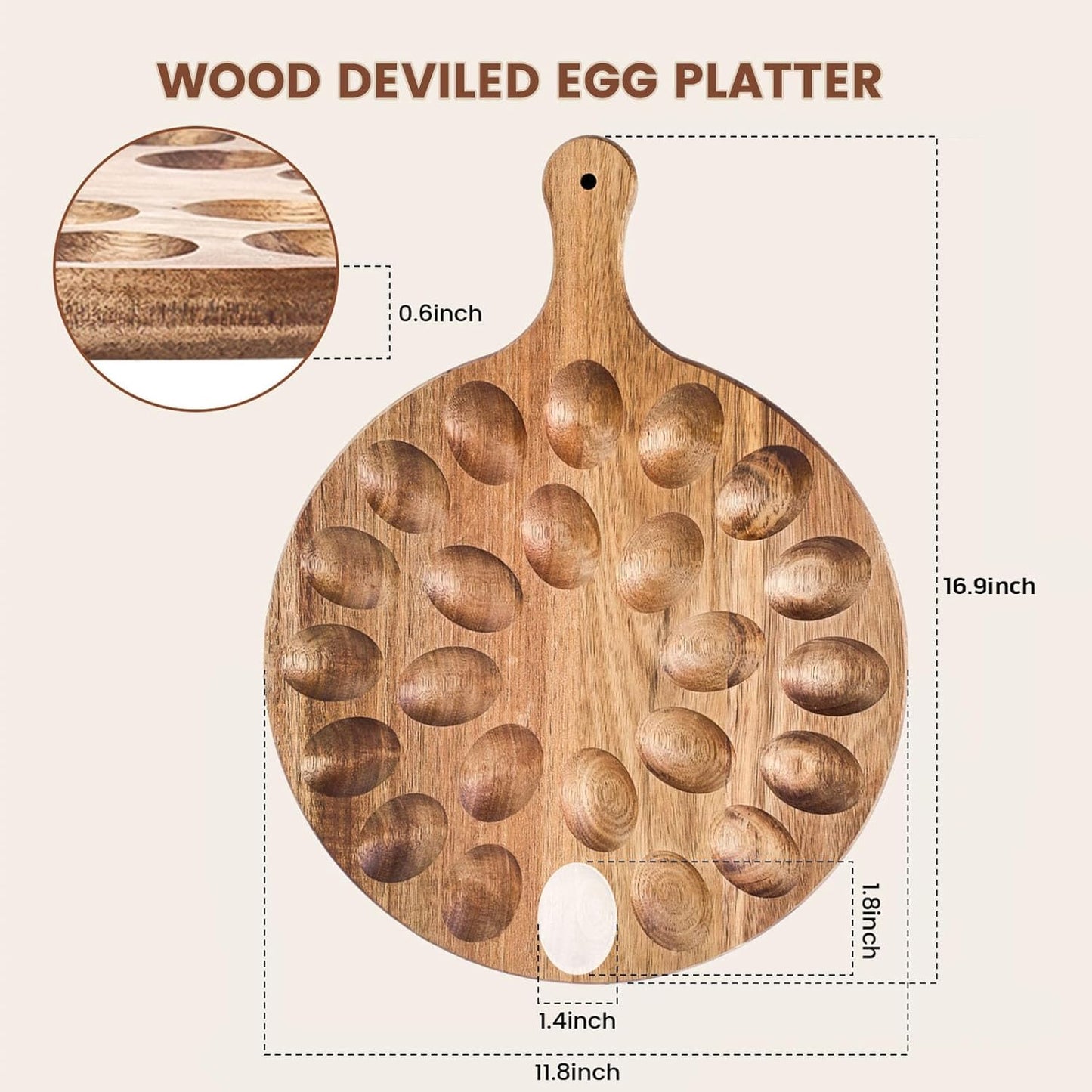 24 Countertops HANSGO Deviled Egg Platter, Wooden Round Deviled Egg Charcuterie Board Tray Holder Carrier with Holes
