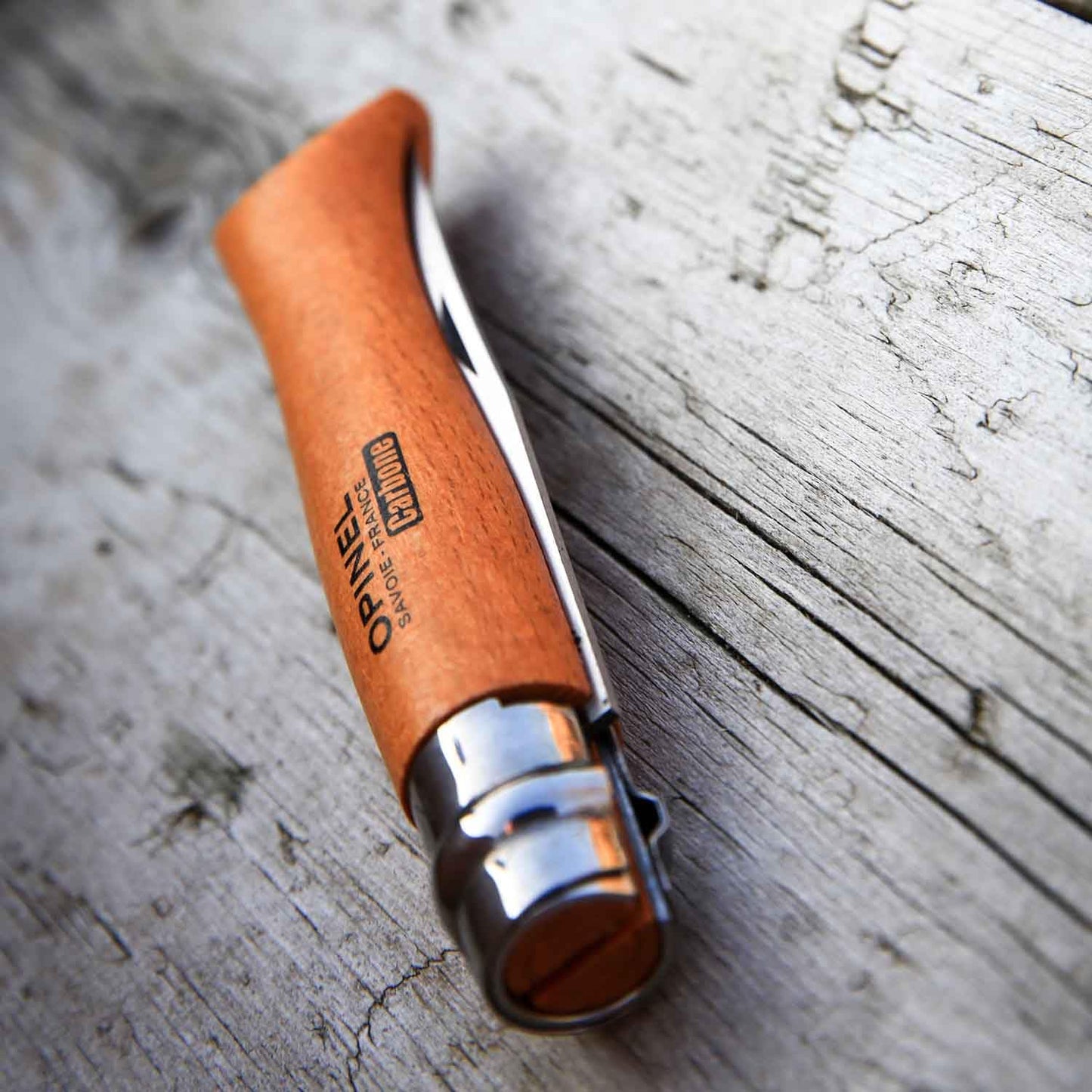 Opinel No. 08 Carbone - Carbon Steel Folding Pocket Knife, Beechwood Handle, 3.28 in Blade, Virobloc Safety Locking Collar, Made in France