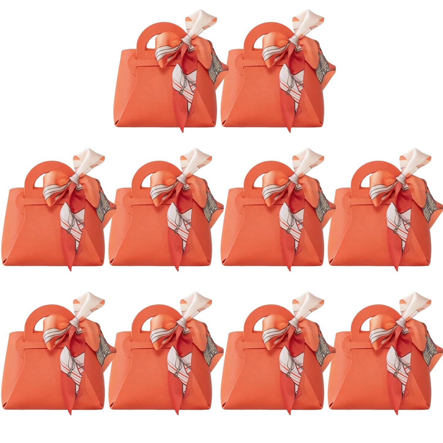 HOSDZOU 10 Pack Leather Wedding Candy Gift Bags,Party Favor Bags Box,Mini Purses Party Favors,Purse Gift With Handle Reusable Festivals Boxes For Birthday Christmas Halloween (Orange, Large)