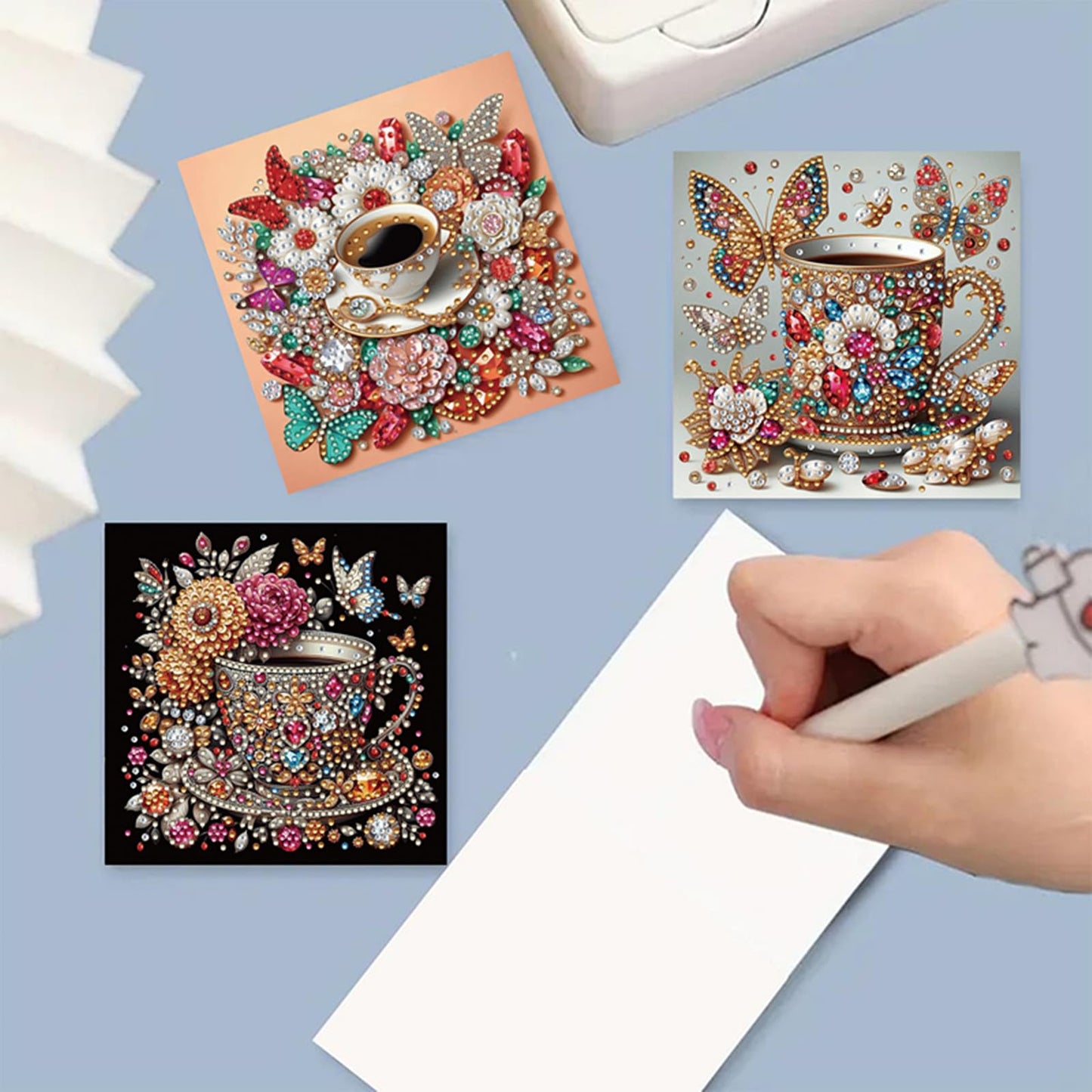 MaiYiYi 6 Pack DIY Coffee Diamond Painting Greeting Cards Kit, Butterfly Diamond Art Greeting Cards, Rose Diamond Painting Cards for Friends Holiday Birthday