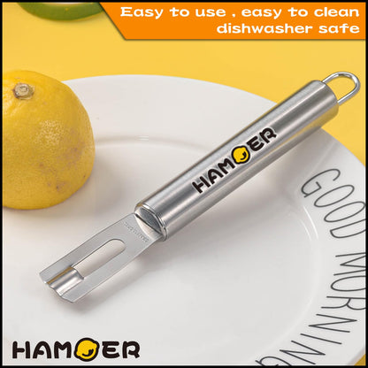 HAMOER Lemon Zester Grater Channel Knife Handheld for Bar Kitchen full Stainless Steel tool set