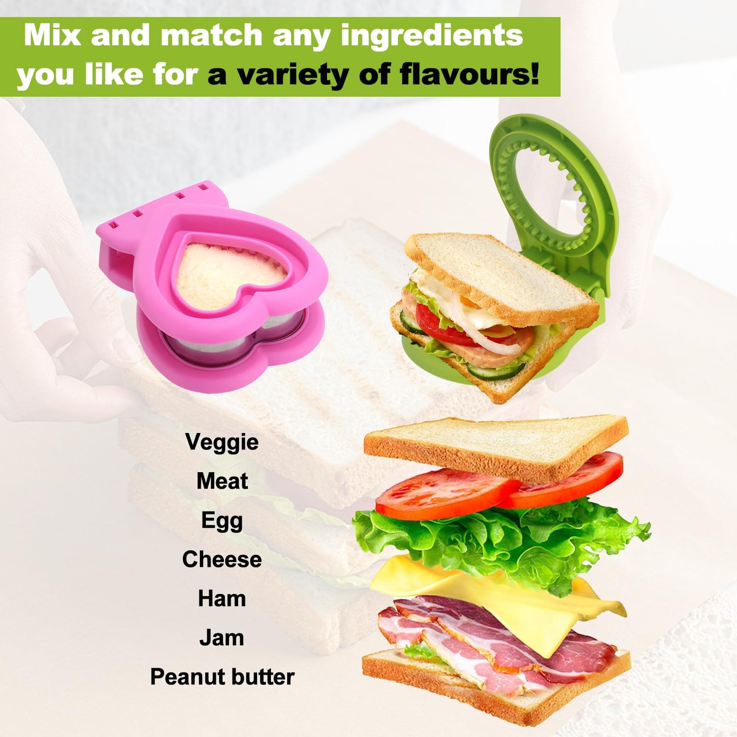 MULIRE Uncrustable Sandwich Cutter for Kids Lunch,2-Pack Sandwich Cutter Circle& Heart Shape Cutter & Sealer for Kids Breakfast and Lunchboxes