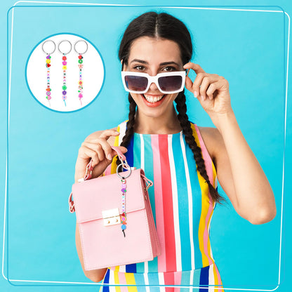 Landical 564 Pcs DIY Fruit Bead Keychain Kit Summer Key Chain Making Craft Adjustable Letter Beads String Mama Tropical Gift Alphabet Jewelry Backpack Accessories Holiday Party Favor(Lucky Color)