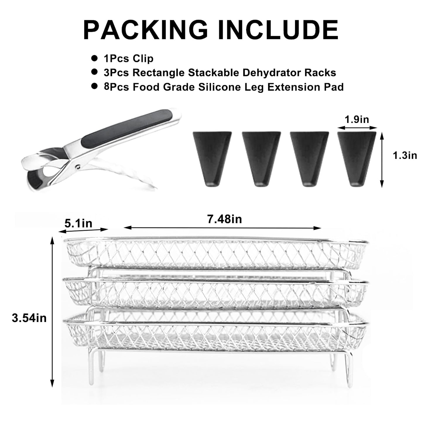 Upgrade 8inch Square Air Fryer Rack,Three Stacktable Dehydrator Rack,Square Air Fryer Accessories,Only Fit for Air fryer which inner size ≥8.7 inch(Square)
