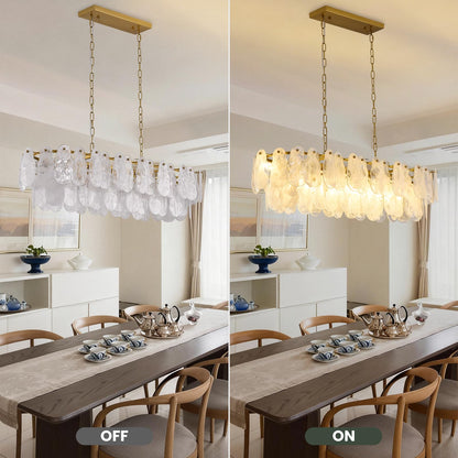 Giawosth Modern Rectangle Glass Chandelier, 43.31 Inch Gold Luxury Crystal Pendant Light, 12-Light Oval Cloud-Shaped Fixture for Island Lights Dining Room, Living Room, E12 Socket