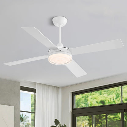 WINGBO 52 Inch Ceiling Fan with Lights and Remote, 3CCT, Modern Ceiling Fan with Ripple Glass Shade, 6-Speed Reversible DC Motor for Bedroom Living Room Kitchen Hallway, Gloss White