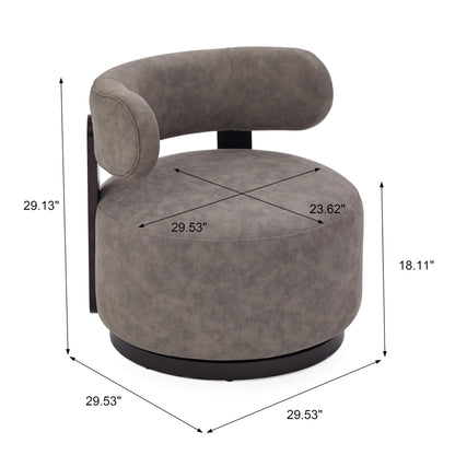 Christopher Knight Home Udon Faux Leather 360° Swivel Accent Chair, Solid Wood Living Room Swivel Chair, Rotating Single Lounge Sofa, Bedroom Comfy Reading Chair, No Assembly Needed, Dark Brown+Grey