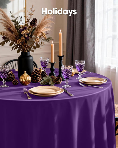 Pureegg Disposable Plastic Table Cloths - 84'' Round, Leakproof & Sturdy, Purple | 8 Pack for Graduation 2026