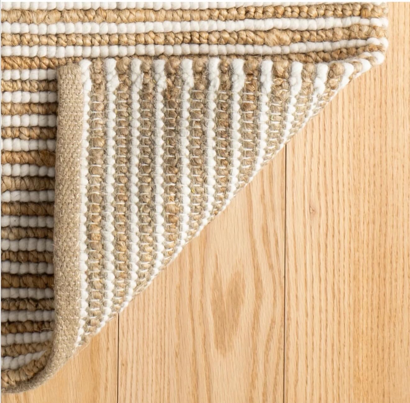FRELISH DECOR Area Rug 6x9 feet - Premium Wool and Jute Blend Handwoven Rugs - Natural Fiber Chunky Stripe Design for Living Room, Bedroom, Hallways, Dining Area(6' x 9' - Natural Ivory)