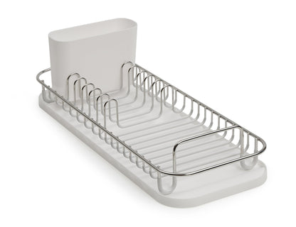 SunnyPoint 304 Stainless Steel NeverRust Compact Dish Drying Rack with Utensil Holder & Removable Drain Tray, Rustproof Small Dish Rack for Kitchen Countertop or Over Sink (Metallic Silver, Compact)
