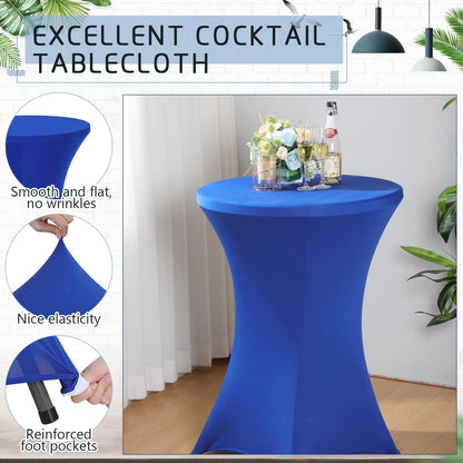 Wenqik 2 Sets 32" High Top Round Folding Cocktail Tables White Bar Height with Removable Legs & 32"x43" Spandex Stretch Table Covers (Royal Blue)