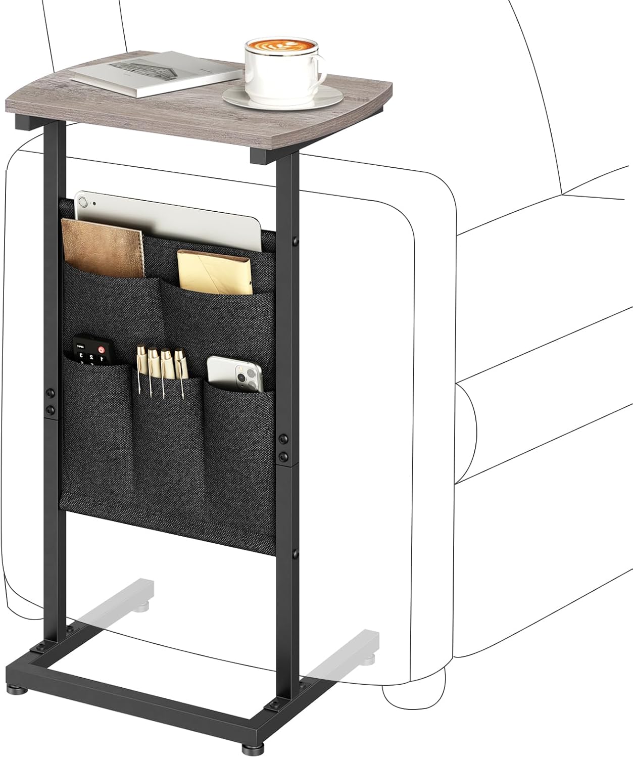 28.3" BG40SF01 HOOBRO C Shaped End Table, Side Table for Small Spaces, Couch Table with Storage Bag, Slide Under Sofa