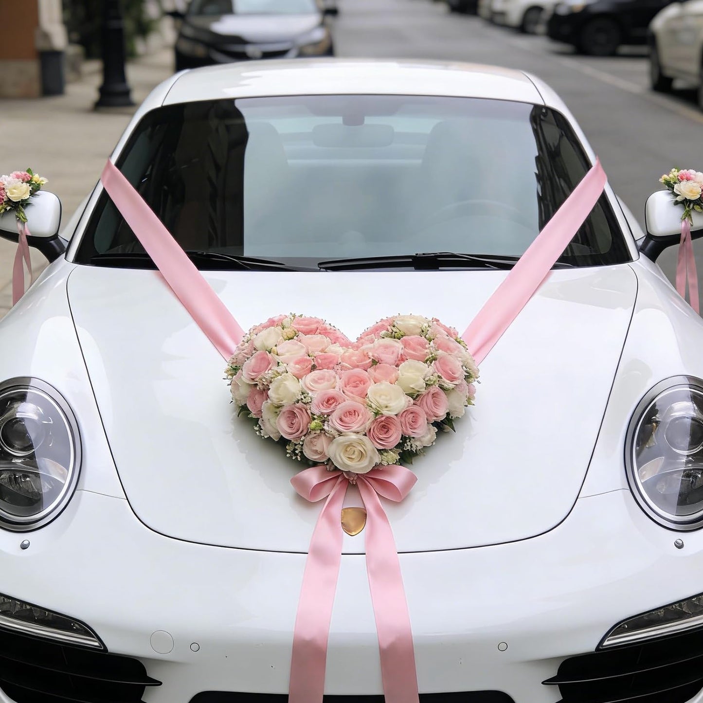 Floral Foam Cage with Suction Cup, Heart-Shaped Flower Arrangement Foam Holder for Wedding Car Decor, DIY Floristry Bouquet Fixation Base for Fresh/Silk Flowers (20x20cm)