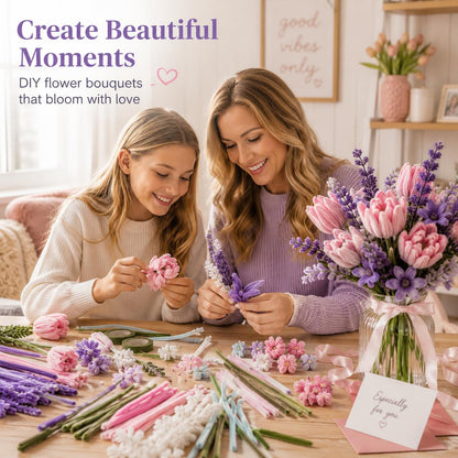 800PCS Pipe Cleaner Flower Kit, DIY Pipe Cleaners Craft Bouquet Making Kit with Floral Wires & Tape, DIY Chenille Stems Craft Supplies with Wrapping Paper & Ribbon for Home Decor