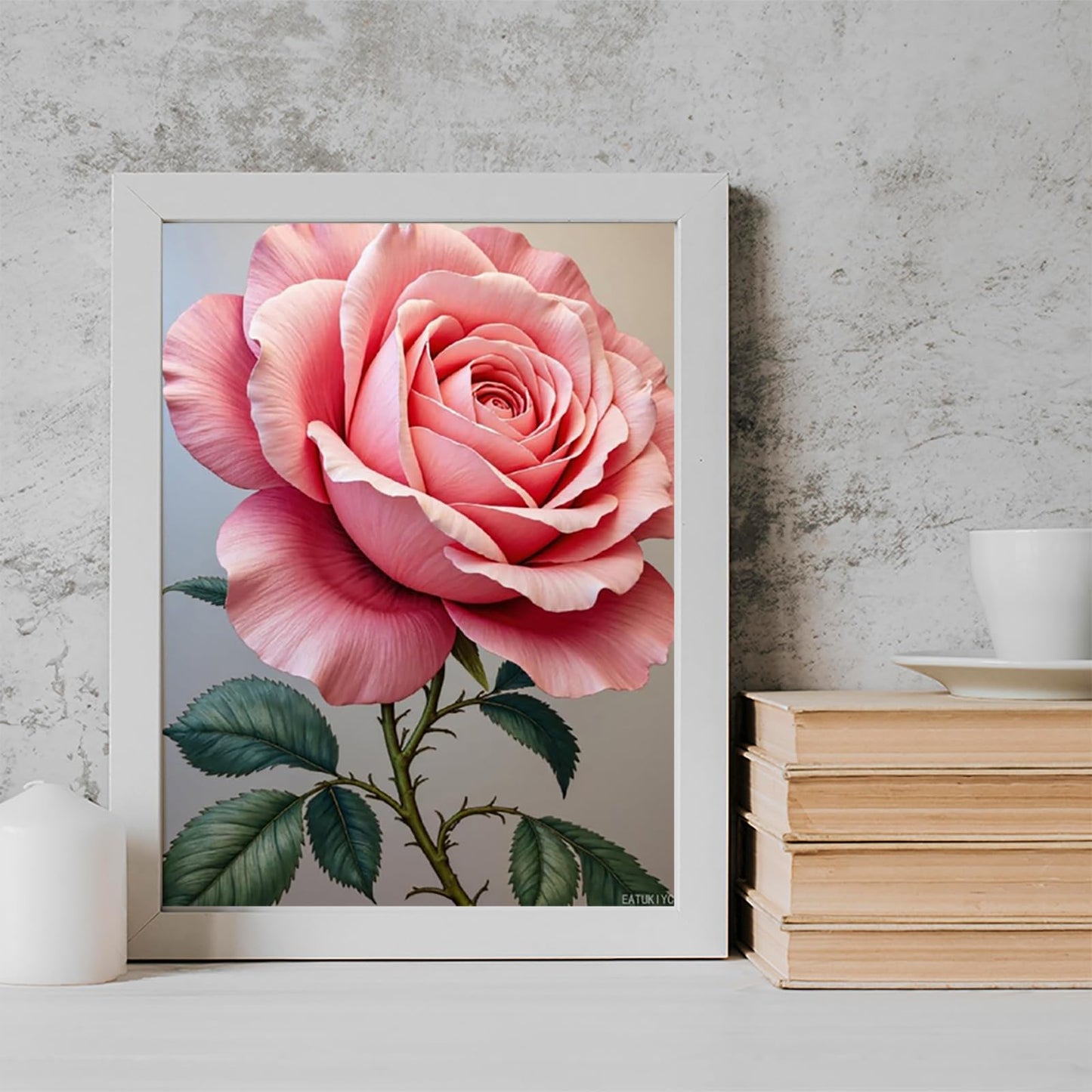 EATUKYIC Pink Rose Bloom Green Leaves Diamond Art Kits for Adults DIY 5D Full Drill Diamond Painting for Home Wall Decor, Frameless Diamond Painting Kits for Adults Beginner 12x16 inch