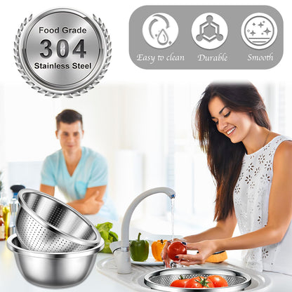 Stainless Steel Mixing Bowls, 4 Pack Rice Washer Strainer Bowl Large Mixing Bowl Salad Mixing Bow, Rice Cleaner Strainer Stainless Steel Colander For Washing Vegetables, Fruit, Rice, Straining Pasta