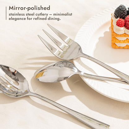 KINGSTONE 8 Piece Serving Utensils Set, 18/10 Stainless Steel Serving Utensils, Slotted Spoon, Serving Spoon, Fork, Tong, Soup Ladle, Cake Server for Buffet, Parties, Kitchen