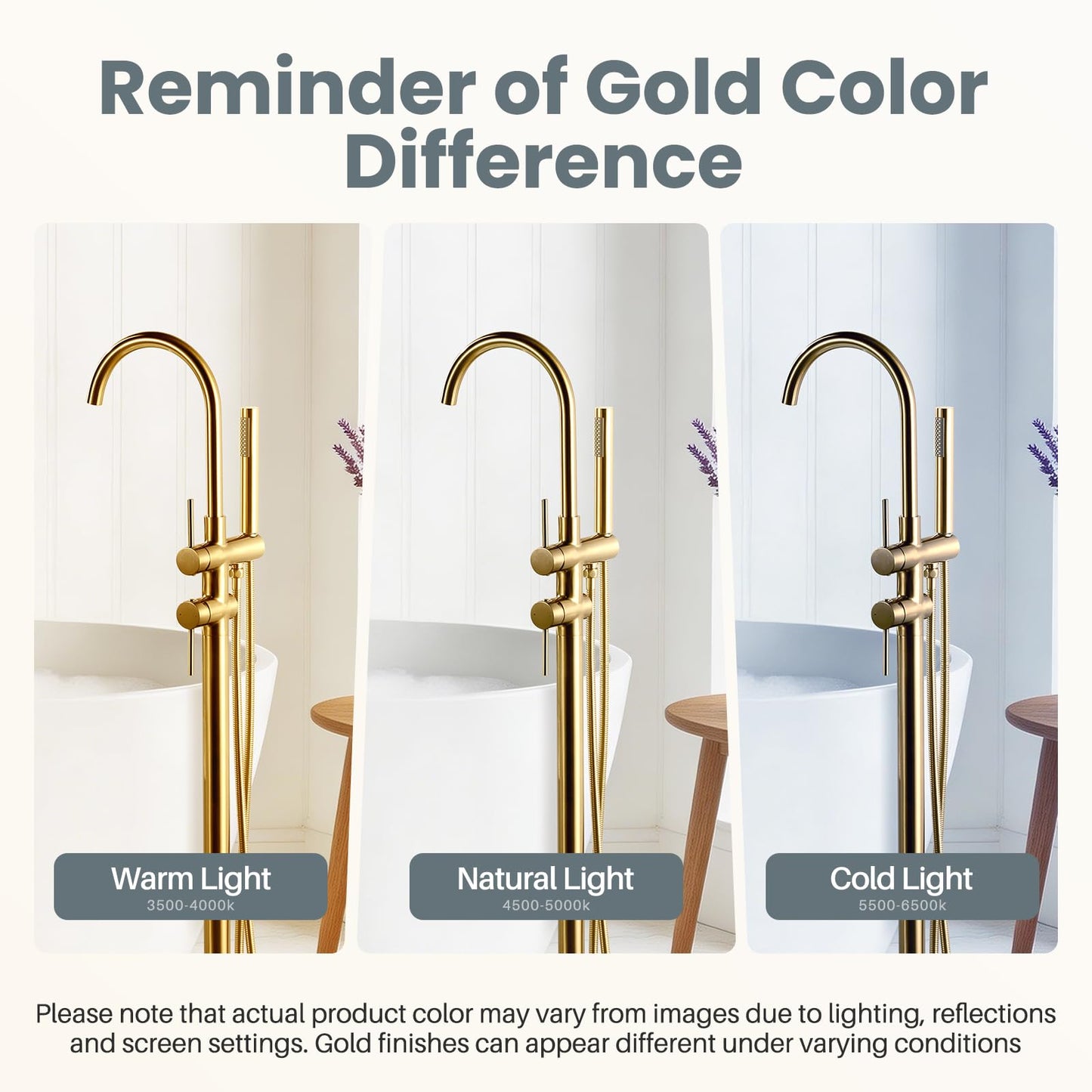 Freestanding Tub Filler Faucet, Floor Mount Brushed Gold Bathtub Faucet with Single Handheld Shower, Brass Shower Tub Faucet Set Complete, Bathtub Faucet with Shower