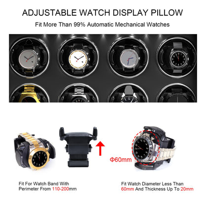 DUKWIN Watch Winder for 8 Automatic Watches,Lockable Watch Winders with Watch Holder and Jewelry Storage, Super Quiet Mabuchi Motor with High-Gloss Piano Lacquer Finish,Built-in Illumination-Black