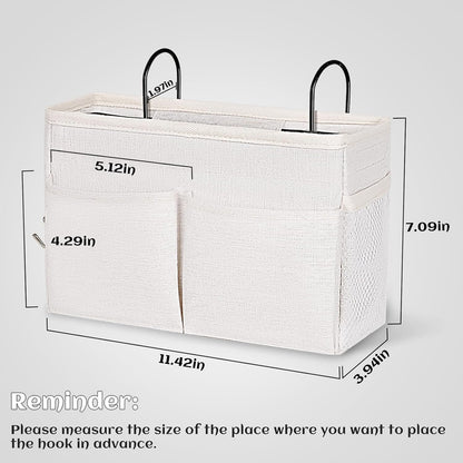 Bedside Caddy White Bedside Hanging Storage Basket, Bed Caddy for Headboards, Bunk Dorm Rooms Crib Beds Rails Organizer