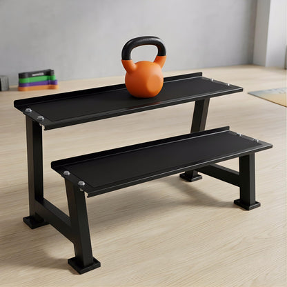 Kettlebell Storage Rack, 2-Tier Dumbbell and Kettlebell Rack for Home Gym Storage, Black Steel Construction, 39 x 18.5 x 25 Inches