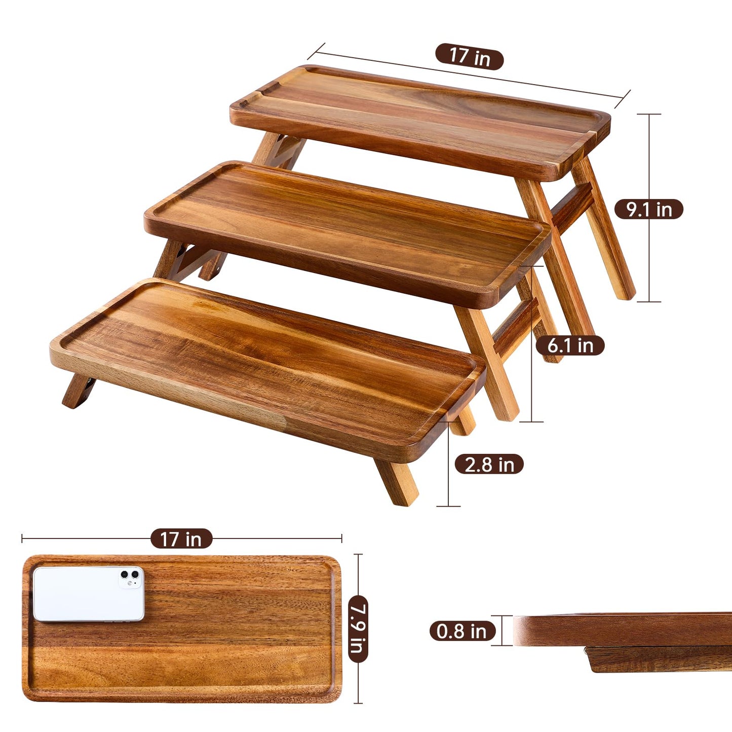 3 Tiered Serving Tray 17 Inch Wooden Cupcake Stand Foldable Dessert Table Display Set Decor Charcuterie Boards Rustic Wood Platters Trays for Party Food Display